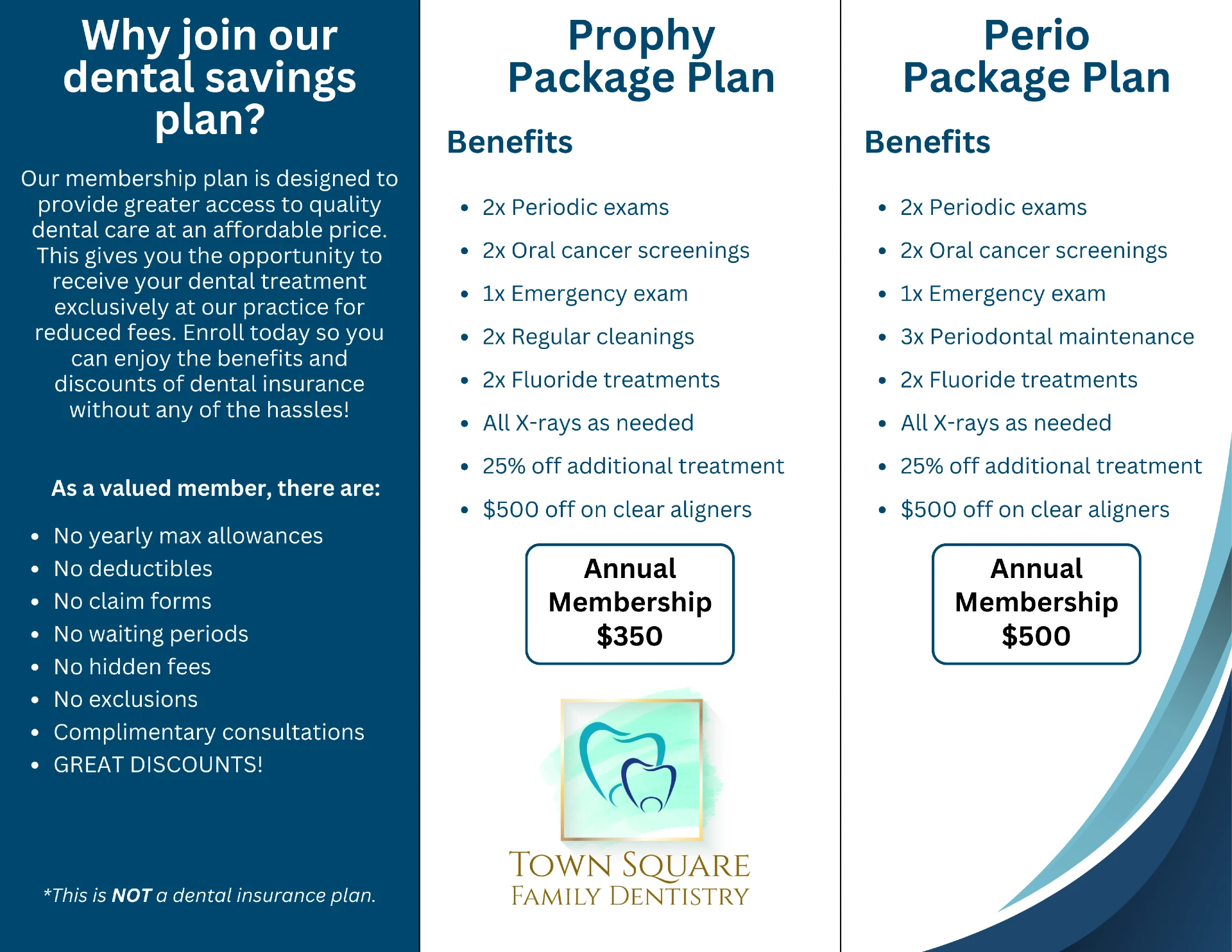 In-house dental membership plans at Town Square Family Dentistry in Garden Grove, CA